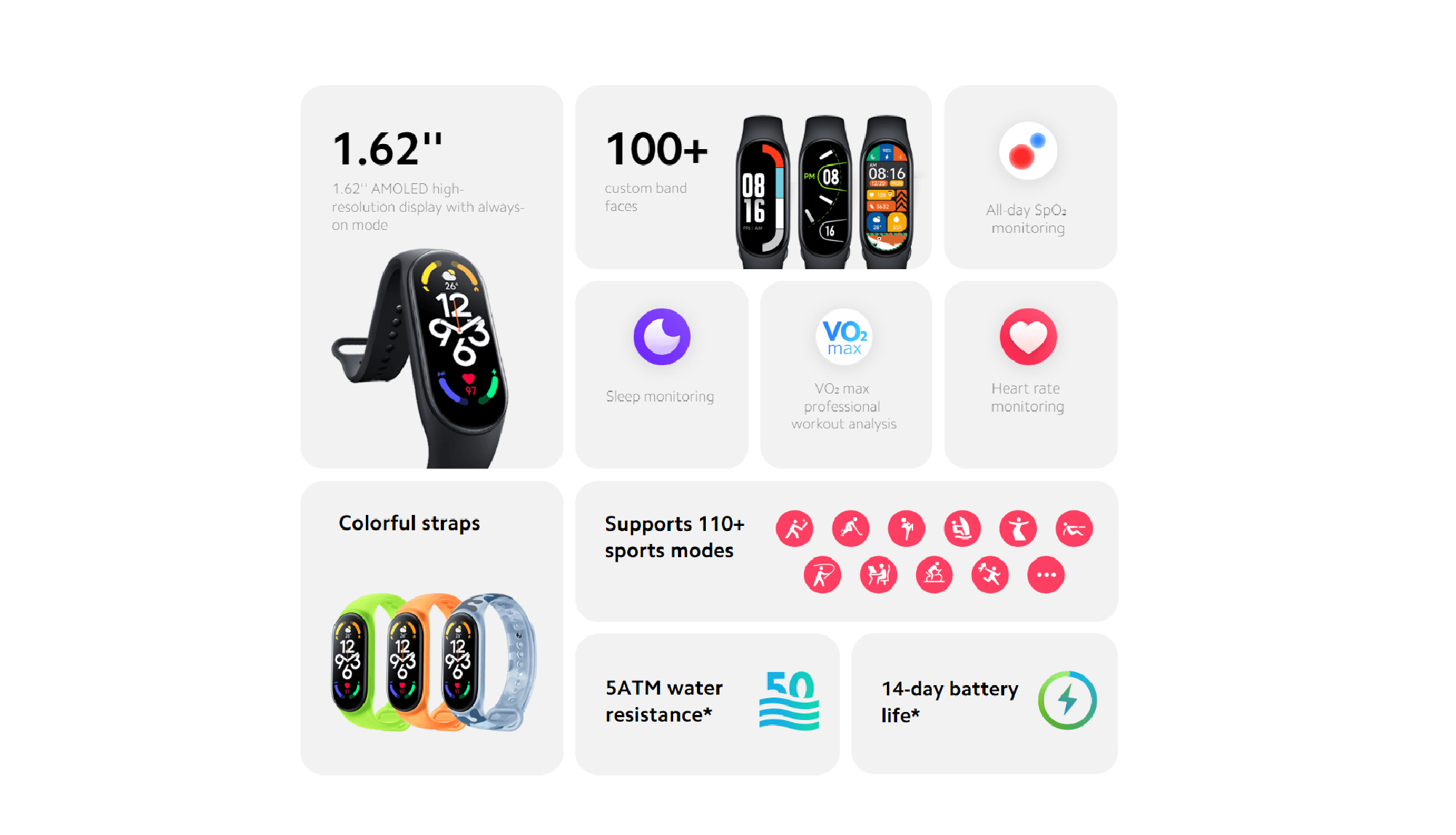 Xiaomi MI Smart Band 7 GL 1.67" AMOLED HD Display 100+ Custom Faces Heart Rate & Sleep Monitoring 110 Sports Mode ,14-Days Battery