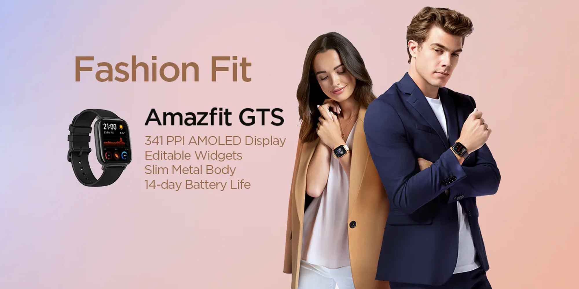 Amazfit GTS Vermilion Orange Smartwatch with 1.65" AMOLED Display, 5 ATM Water Resistance, 12 Sports Modes, and 14-Day Battery Life