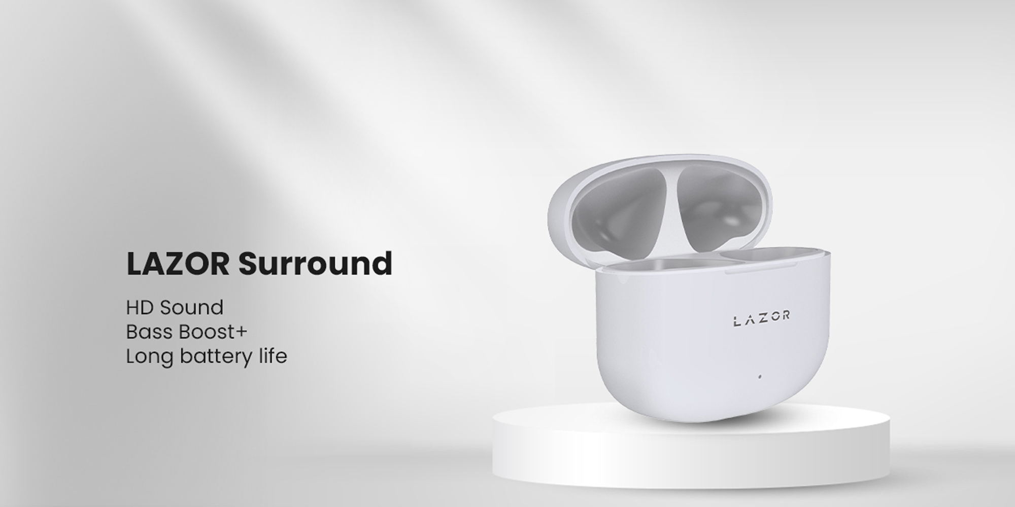 Lazor Surround EA227: TWS In-Ear Earphones with Light and Compact Design, HD Sound, Touch Control, BT V5.0, Bass Boost+, Type-C Charging - White