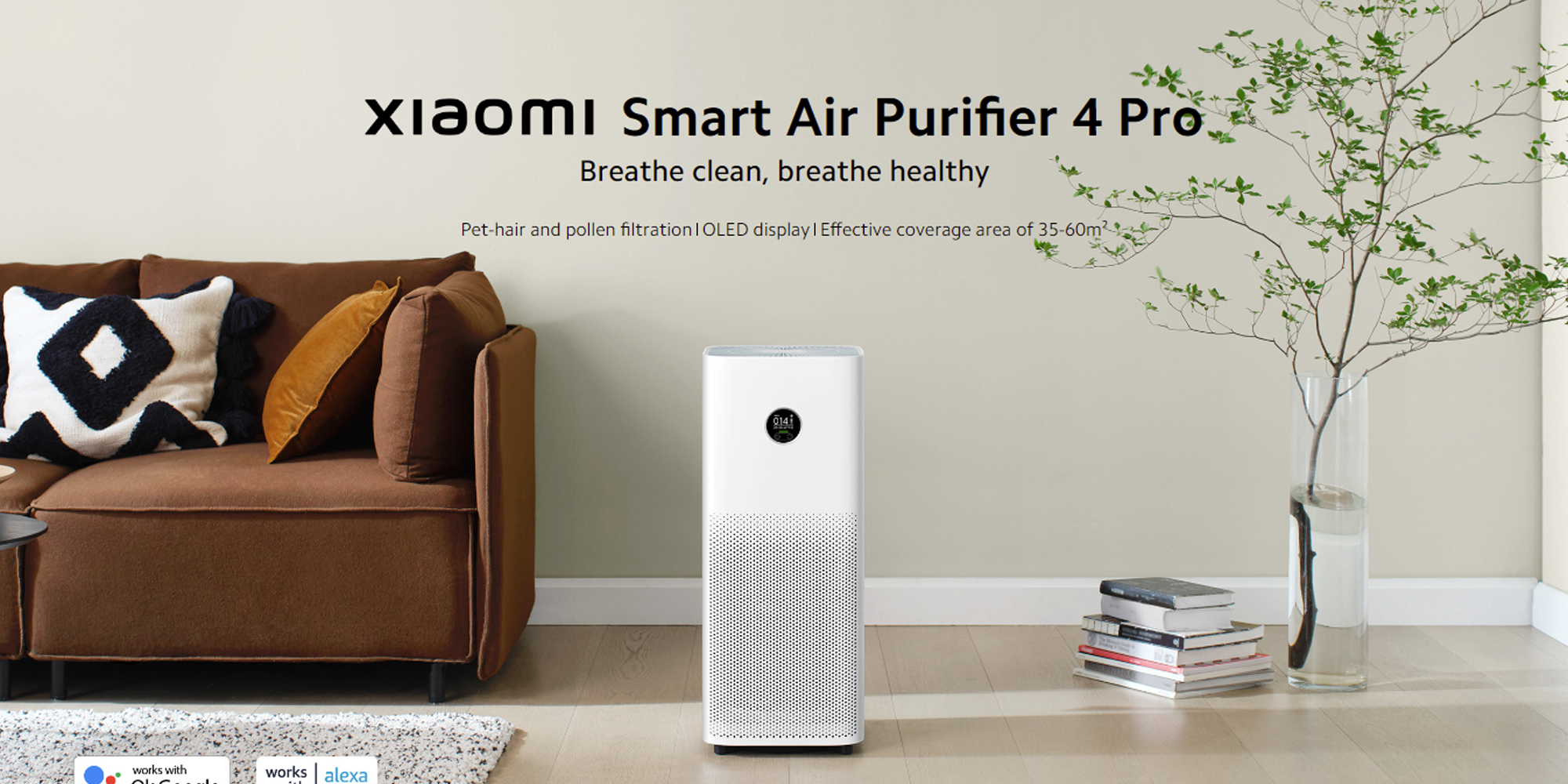 Xiaomi Smart Air Purifier 4 Pro Uk, App/Voice Control ,Suitable For Large Room Cleaner Global Version, 500 M3/H Pm Cadr, Oled Touch