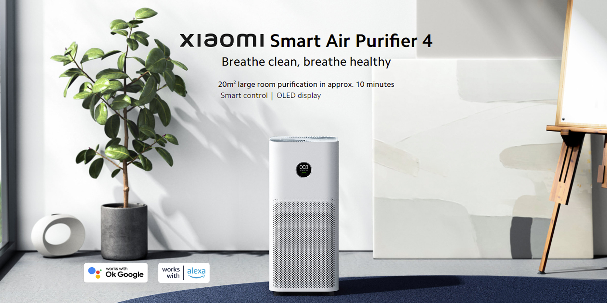 Xiaomi Smart Air Purifier 4 Uk App/Voice Control, Suitable For Large Room Smart Air Cleaner Global Version, 400 M3/H Pm Cadr, Oled
