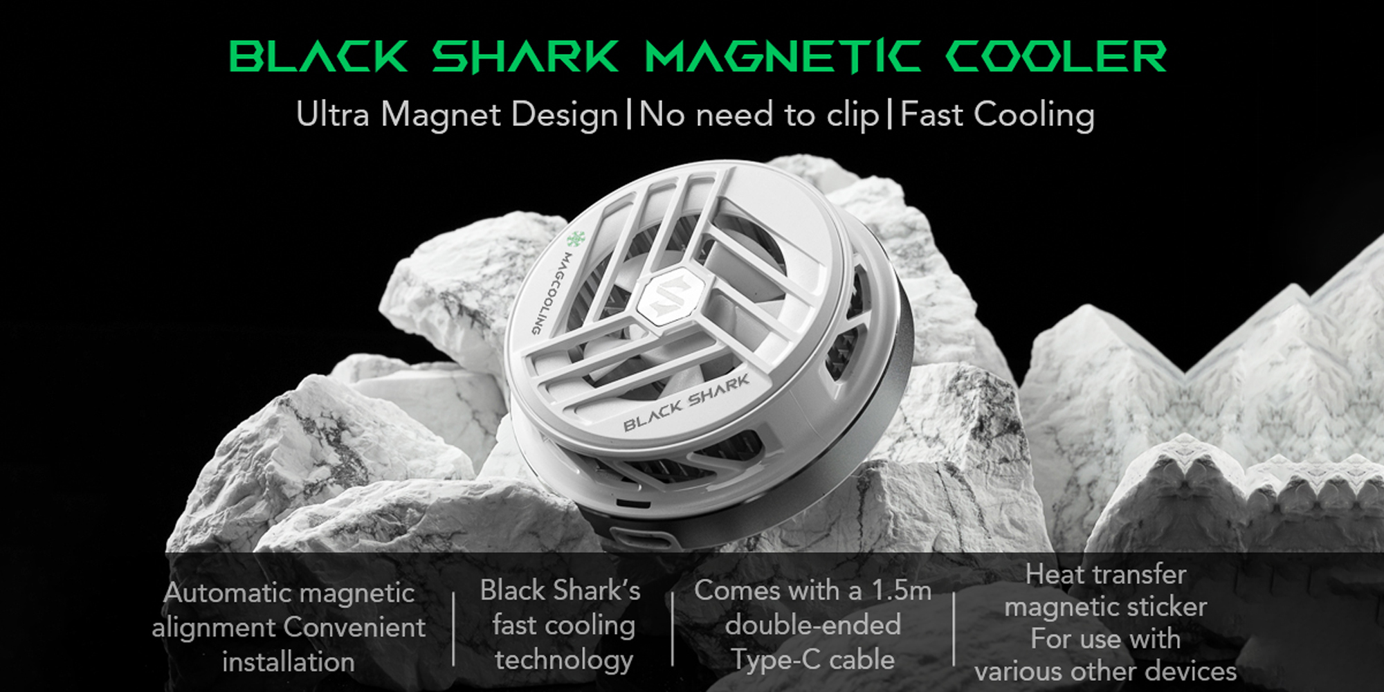 Black Shark Fun Cooler for Mobile Phone, Smartphone Phone Cooler Radiator for iOS / Android Gaming Semiconductor Heatsink