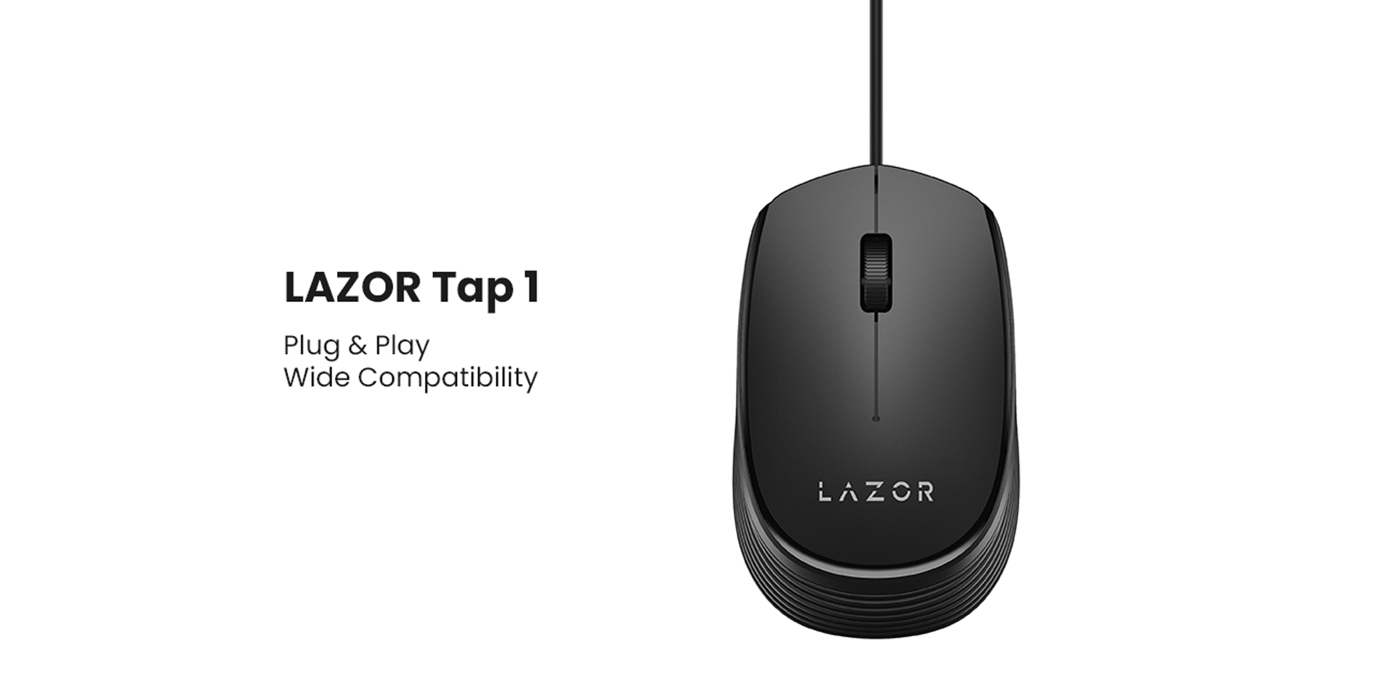 LAZOR Tap-1 M03C: Wired USB Optical Mouse, Plug &amp; Play, Compact Design