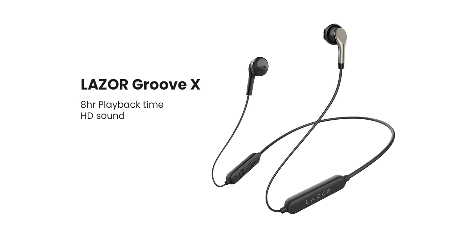 LAZOR Groove-X EA107: Wireless Neckband Earphones with Stereo Sound, IPX4, Up to 8 hrs Playback Time, Multifunction Control, Bluetooth Version 5.0 - Black