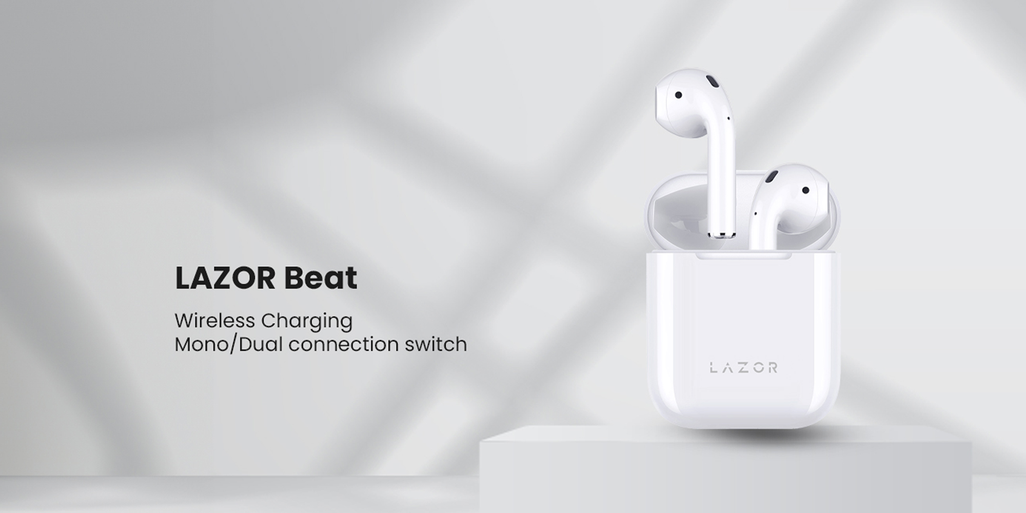 Lazor Beat EA78 TWS Earphones: Mono/Stereo Switch Sound Quality, Touch Control, BT V5.0, Pop-up Notification, Wireless Charging - White