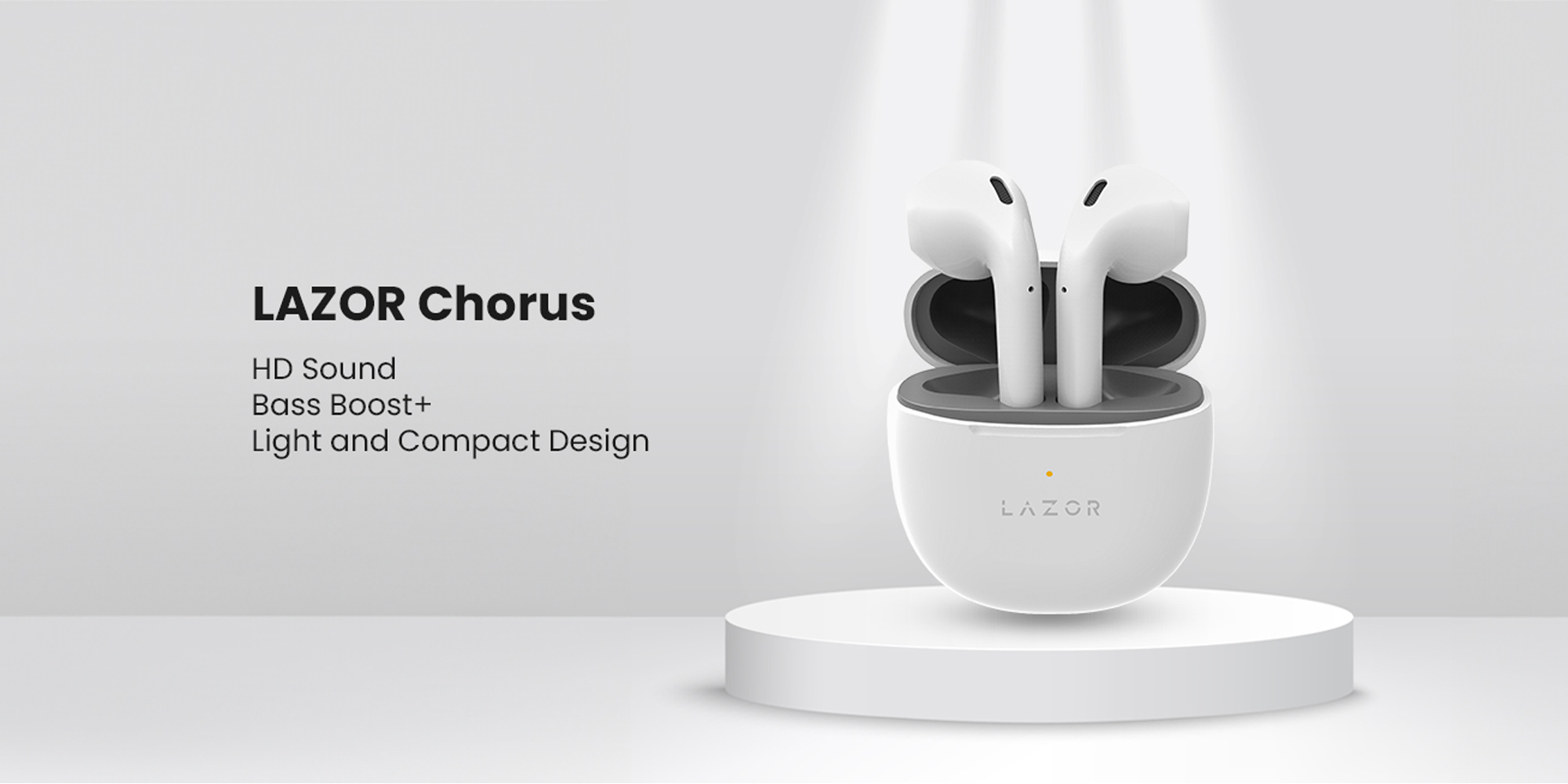 Lazor Chorus EA238: Dual Band TWS Earphones with HD Sound, Touch Control, BT V5.0, Bass Boost+, Type-C Charging - White