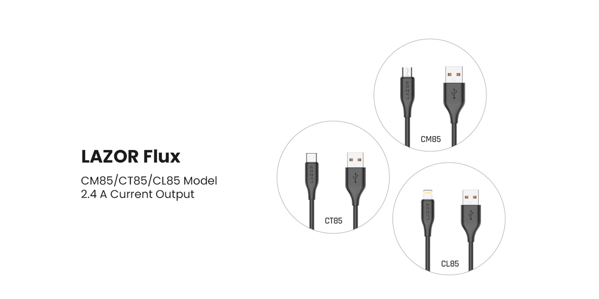 Lazor Flux CL85: USB-A to Lightning Fast Charging Cable, Premium 1 Meter, 3A Fast Sync and Charge Cable - Black