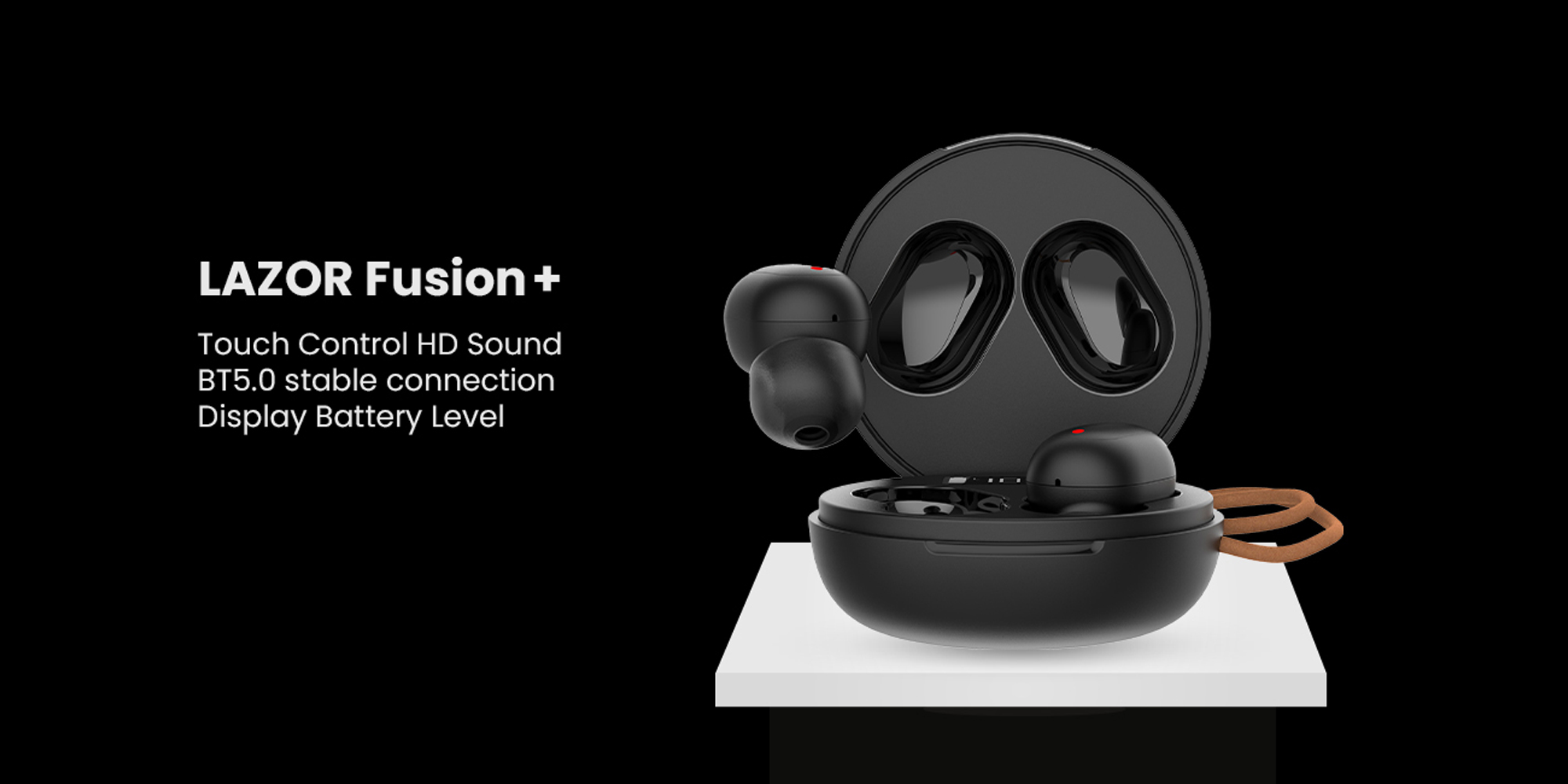 Lazor Fusion+ EA225 TWS Earbuds: Light &amp; Compact Design, HD Sound, Touch Control, BT V5.0, Type-C Charging - Black