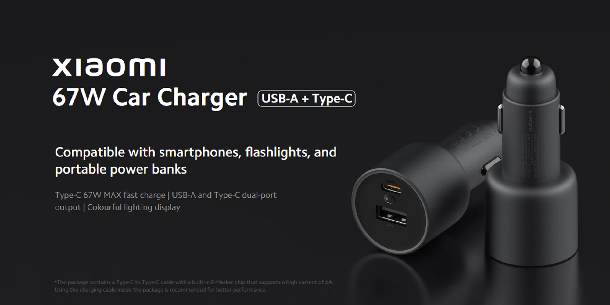 Xiaomi 67W Car Charger (USB-A + Type C)