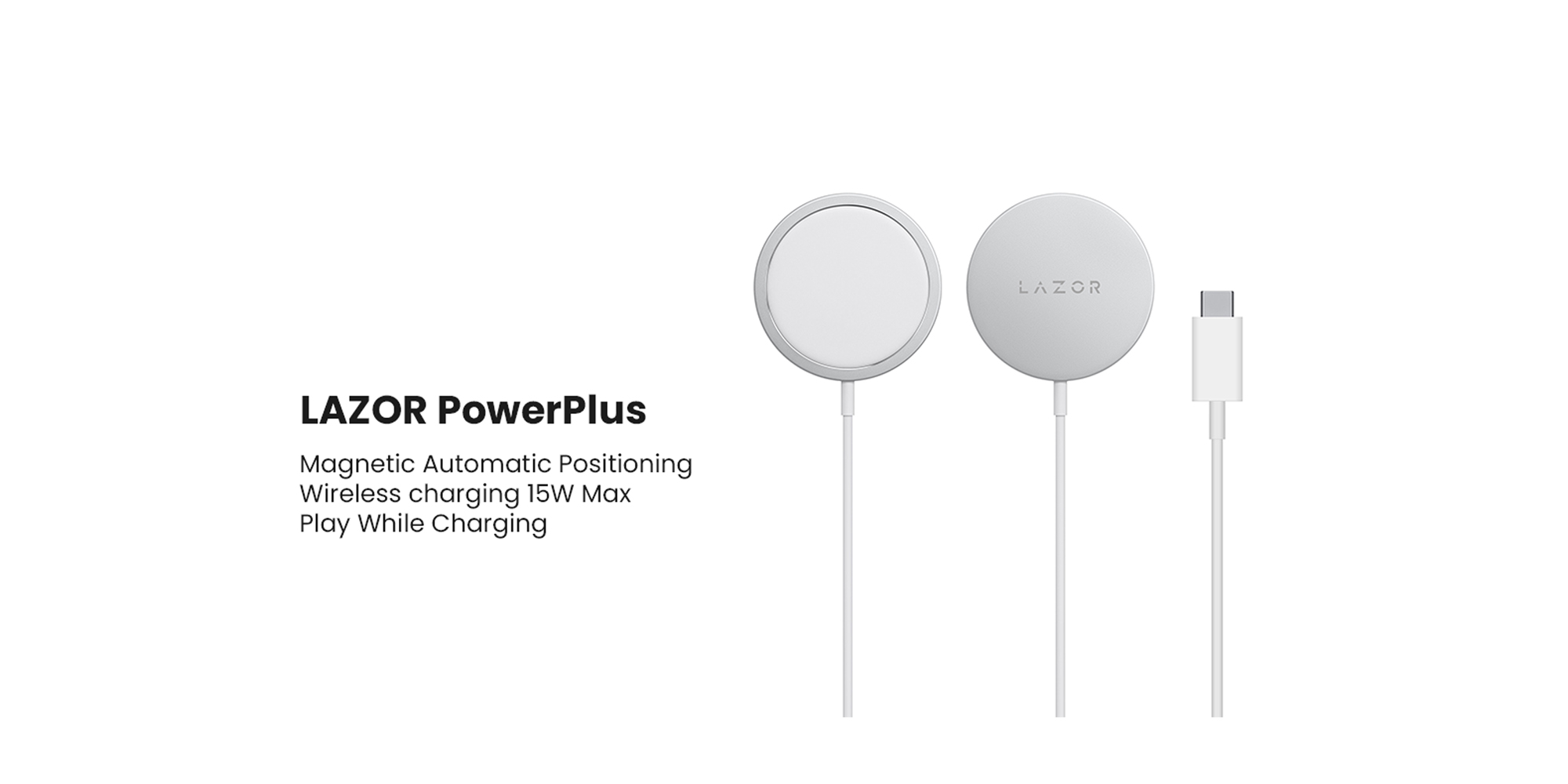 LAZOR Powerplus AD87: 15W Magnet Charging, Small &amp; Portable, Play While Charging, 1.2M Cable, Aluminum Alloy Casing - Silver